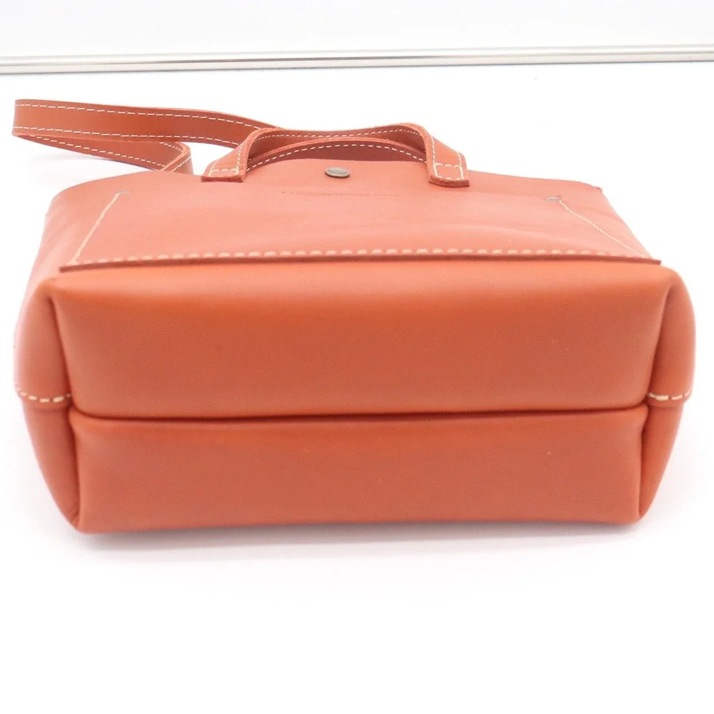 Portland Leather Goods Mini Crossbody Tote Bag Orange Leather Front Pocket Brass